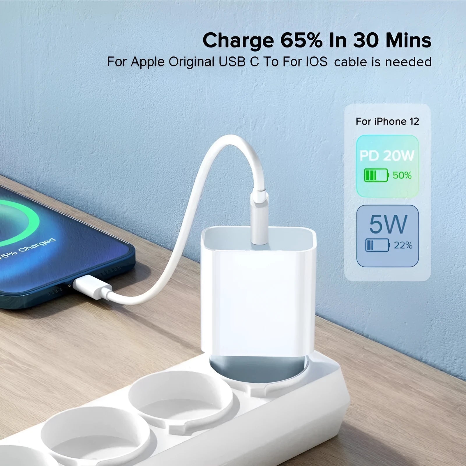 White 20W USB Type-C PD wall charger with set of five international travel plug adaptors