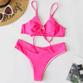 Women's pure colour tied bow split front bikini swimsuit in multiple colour options