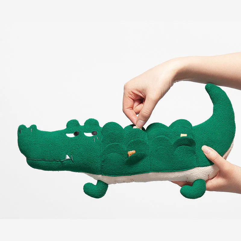 Green plush interactive toy dog measuring 35cm in length for pet play