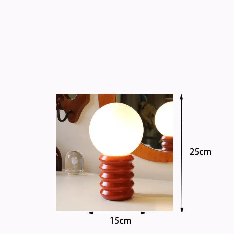 Solid wood and glass Korean style bedside table lamp in orange, green, or red
