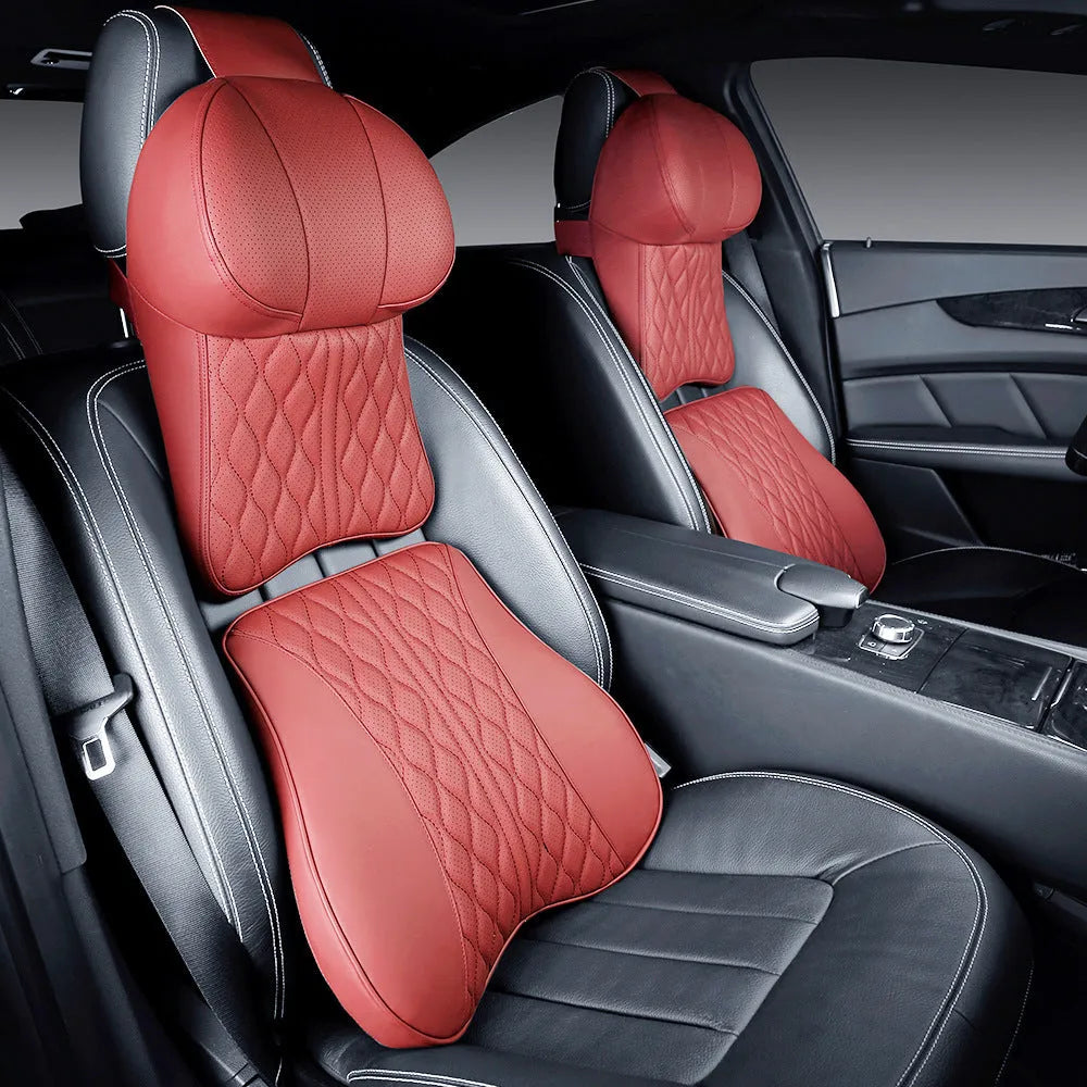 Car neck pillow and lumbar support set with wavy pattern design in multiple colour options