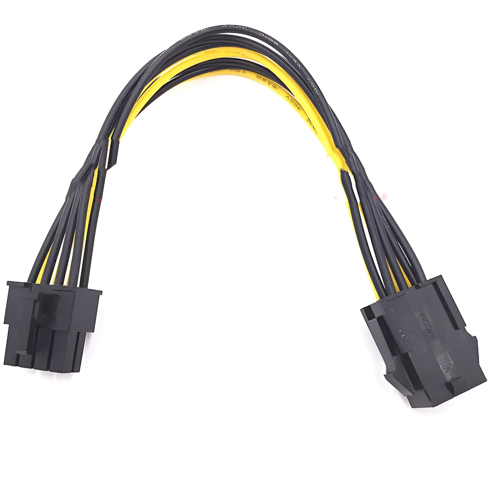 Black 6-pin to 8-pin graphics card power extension cable showing 20cm length and connector details