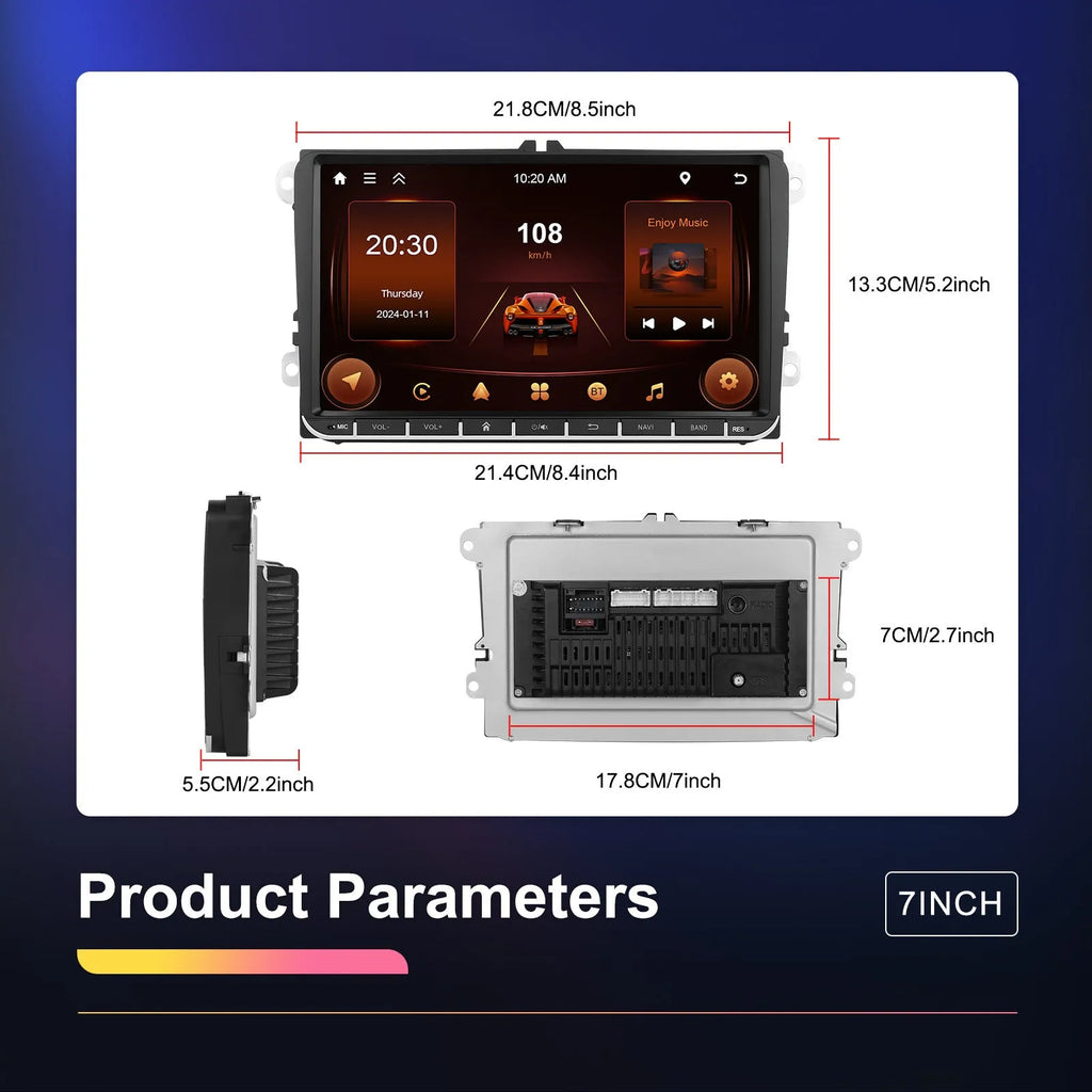 7 inch Android car head unit touchscreen for Volkswagen with wireless CarPlay and built-in GPS
