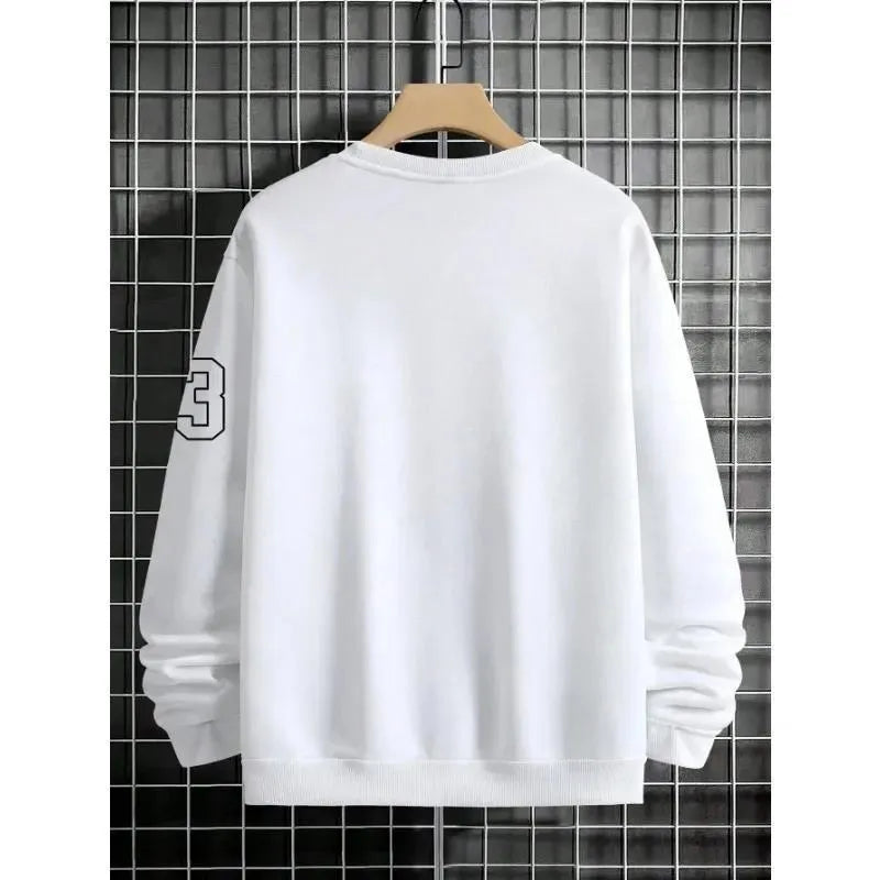 Men's art letter design fleece sweatshirt pullover style autumn casual top polyester fibre