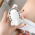 Silicone flip case with cartoon airplane design for Apple AirPods 1 and 2, includes attachment hook
