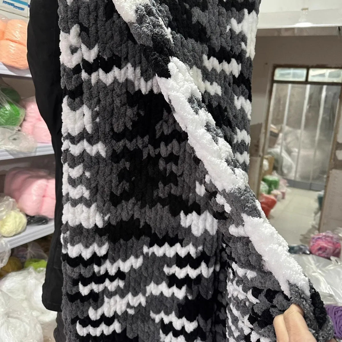 Coarse yarn chenille knitted blanket with braided gravity design in multiple colour options