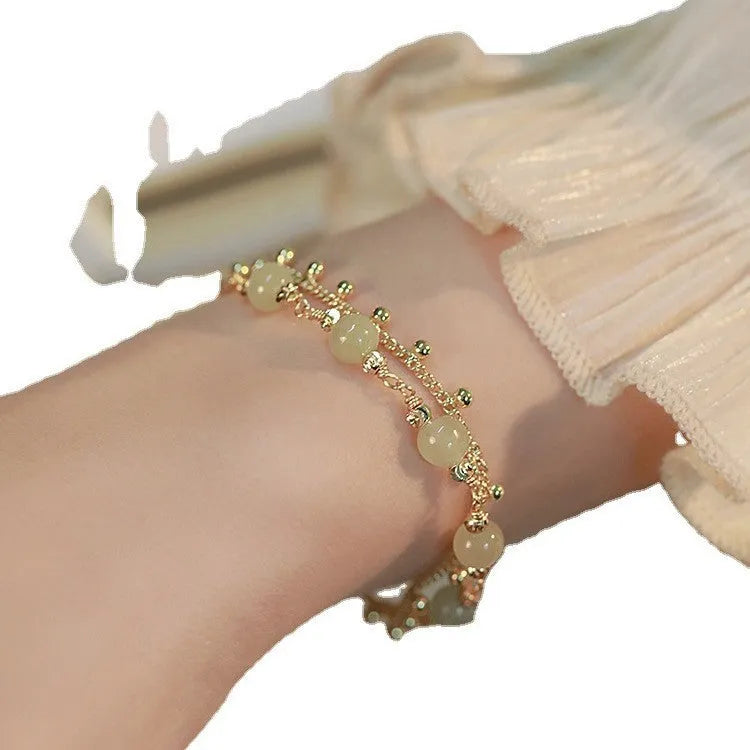 Natural Hetian Jade bracelet with princess running beaded style
