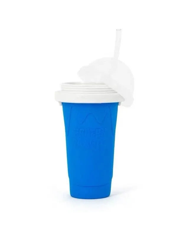 Blue quick refrigeration pinch cup showing cylindrical shape with double-layer food-grade silicone construction