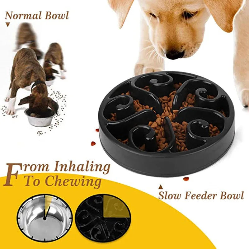 Non-slip plastic slow feeder dog bowl with maze pattern design in multiple colour options