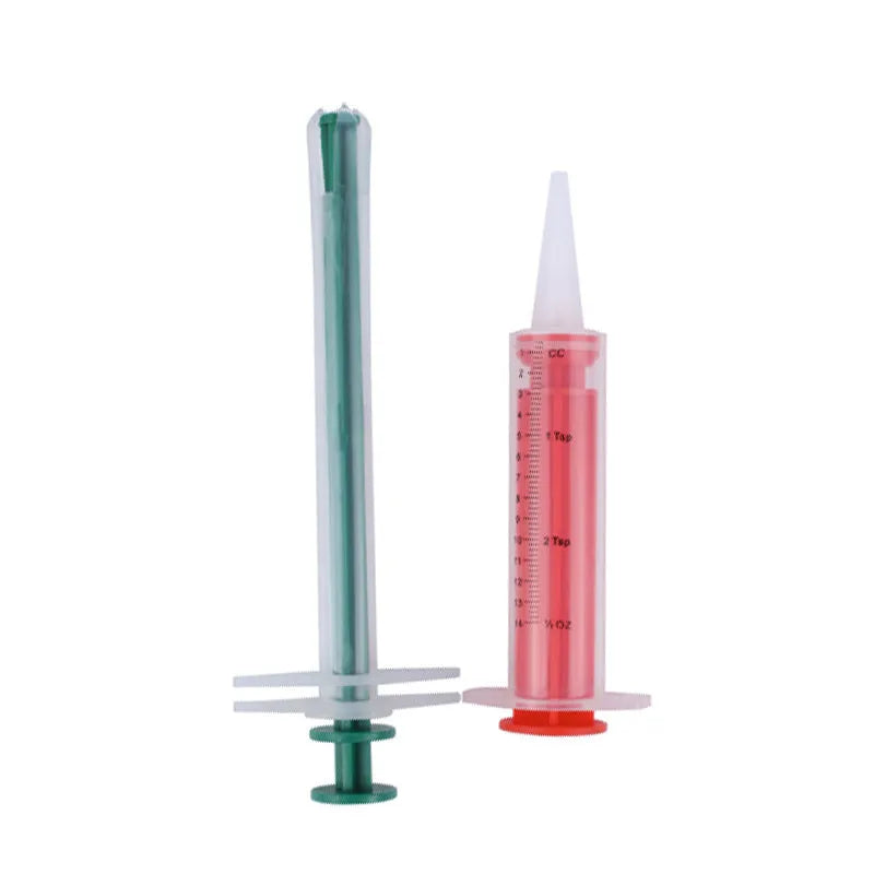 Two soft-tip pet pill shooter syringes for cats and dogs on a white background.