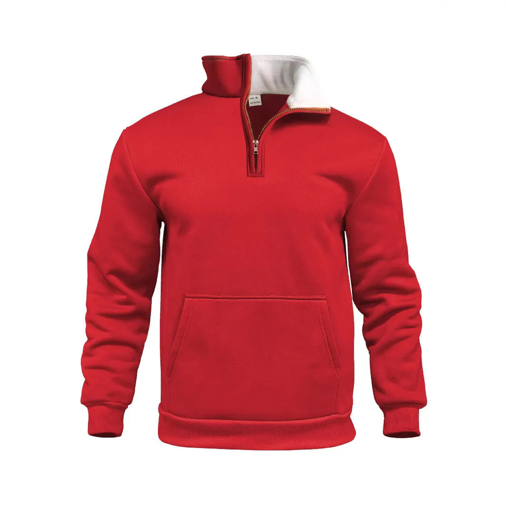 Casual high neck half-zip sweatshirt with 3D pocket, loose fit, polyester fabric, available in multiple colours
