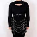 Black PU leather waist chain with bandage binding design for women