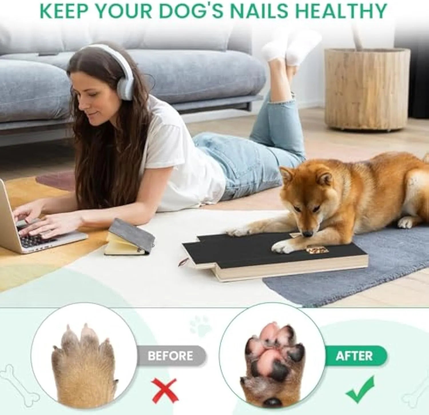 Wooden dog nail scratch board with treat drawer and non-slip base pads