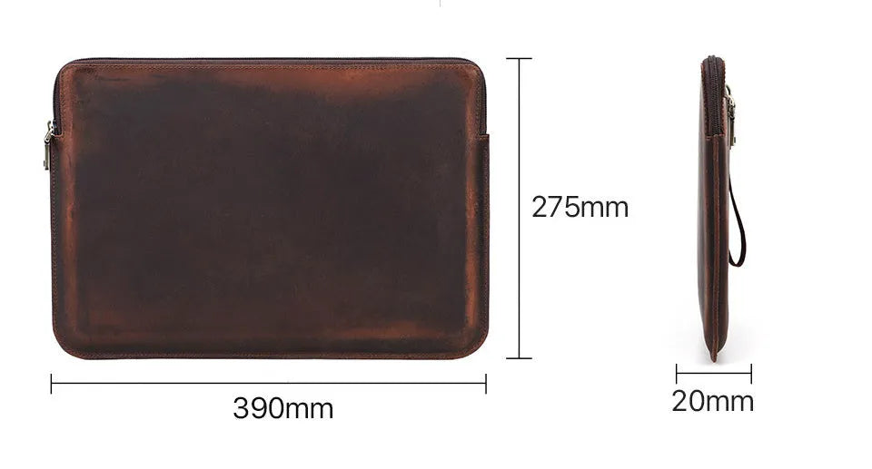 Brown Crazy Horse leather zipper computer bag for MacBook Pro 15.4 inch