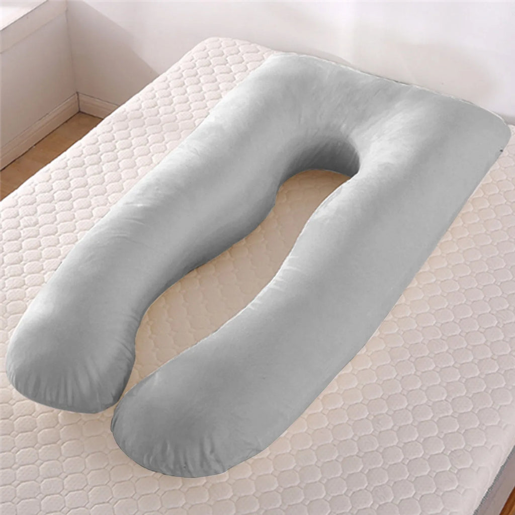U-shaped maternity pillow for pregnant women in ice silk fabric, shown in light blue colour