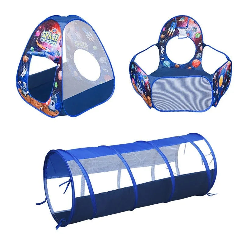 Underwater World themed children's cloth tent with connecting tunnel and ball pool play centre