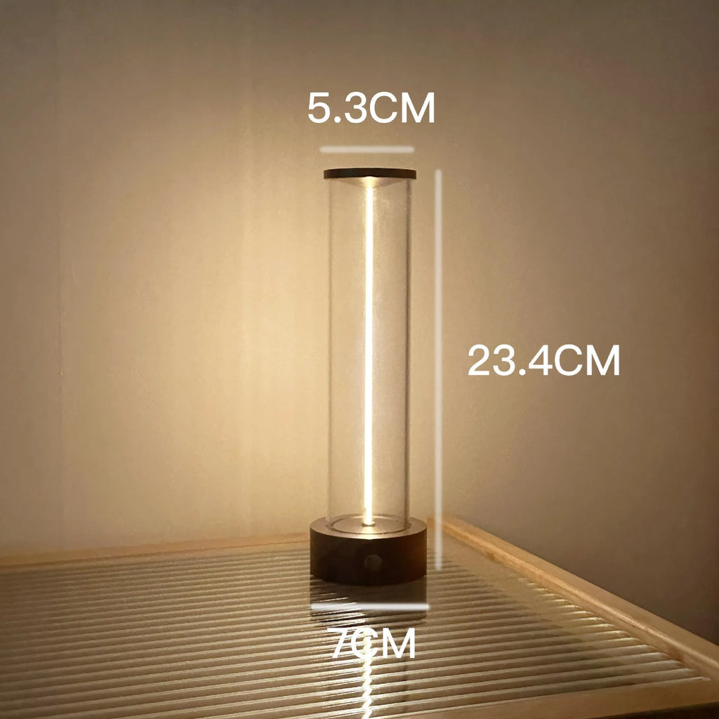 Slender vertical glass LED night light strip with magnetic back for USB charging
