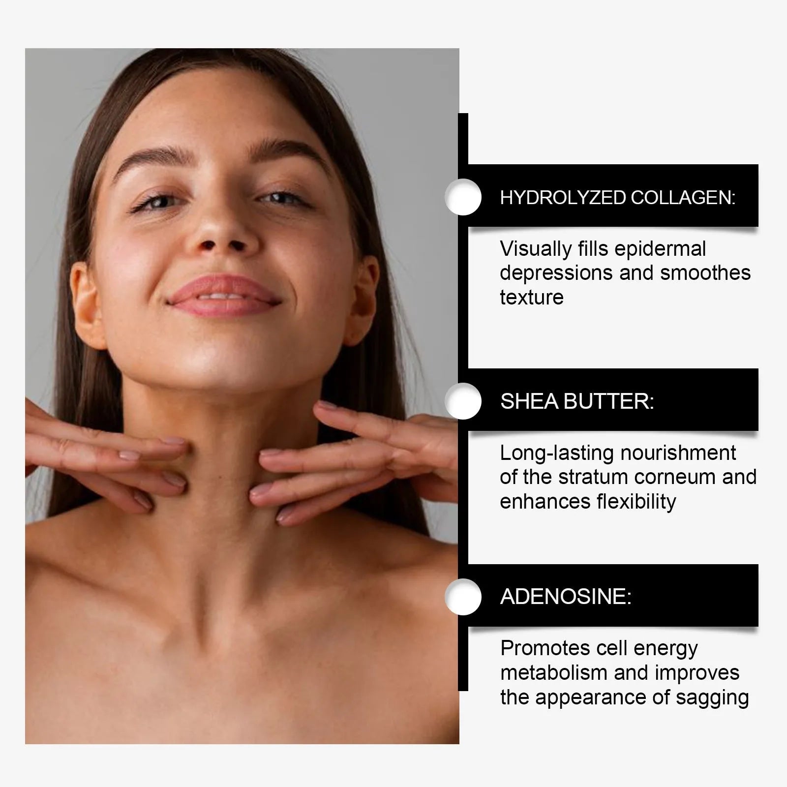 50g jar of lifting and tightening neck cream with collagen and hyaluronic acid.