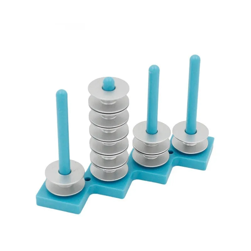 Plastic sewing machine bobbin storage rack with magnetic wire core, four columns, in blue
