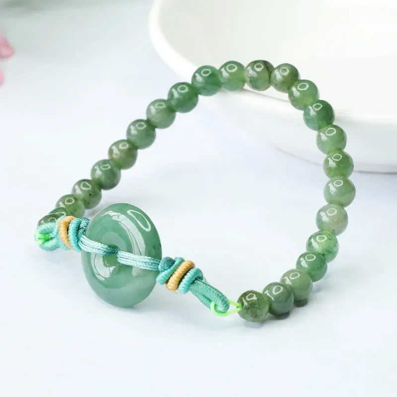 Natural emerald oil green jade safety buckle bracelet with star pattern measuring 6mm width