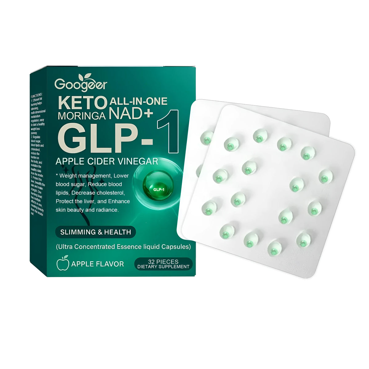 Ultra concentrated slimming booster liquid capsules with turmeric, Moringa leaf extract and NAD+, 32 pieces