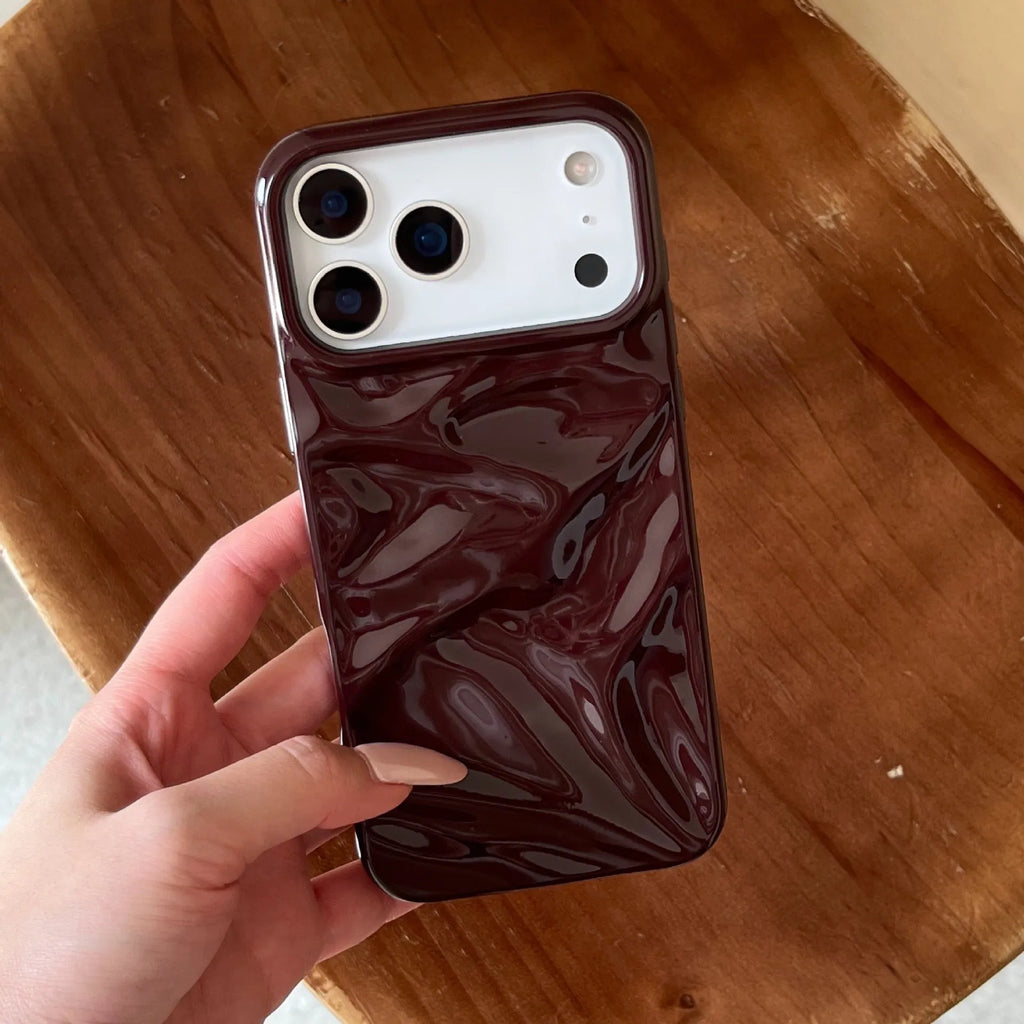 Oil filled pleated PC soft shell phone case for iPhone showing texture and colour options