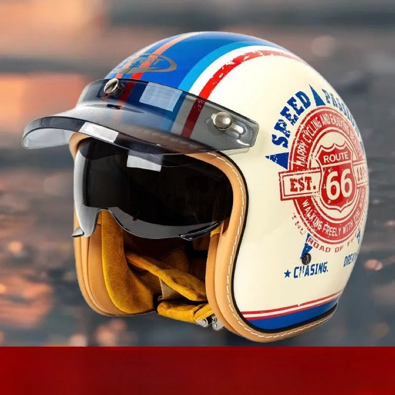 ABS motorcycle helmet with built-in goggles in beige for adult commuting