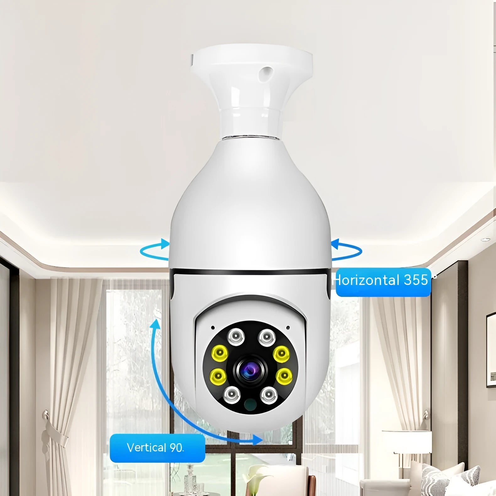 Wireless WiFi bulb camera with 1080p resolution and full colour night vision capability