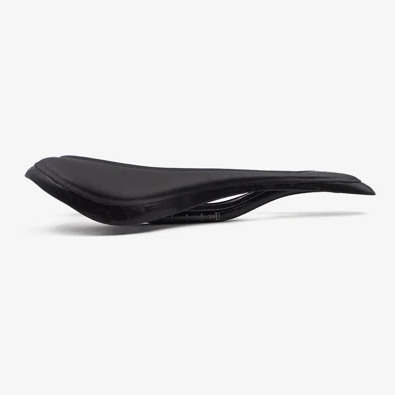 Carbon fibre bicycle saddle 272mm by 146mm in glossy black finish with standard rails