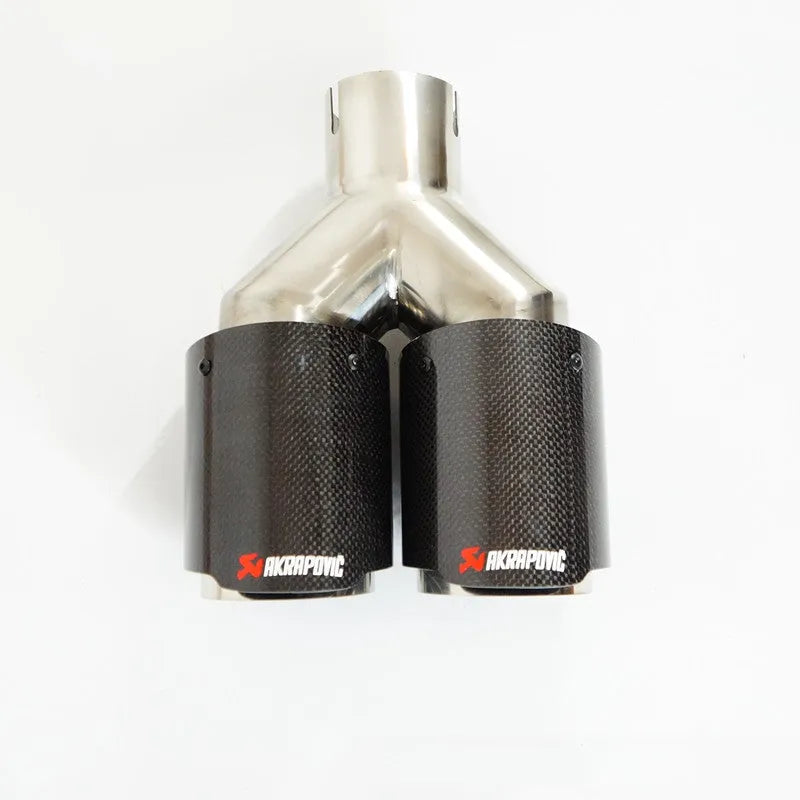 Carbon fibre and stainless steel decorative car exhaust pipe one modified two throat black bright finish