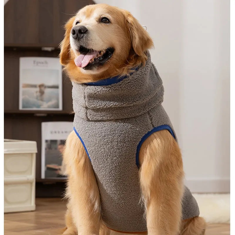 Beige Sherpa fleece dog vest with bear pattern for large and medium dogs
