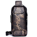 Men's canvas chest shoulder bag in square vertical design with business organiser compartments