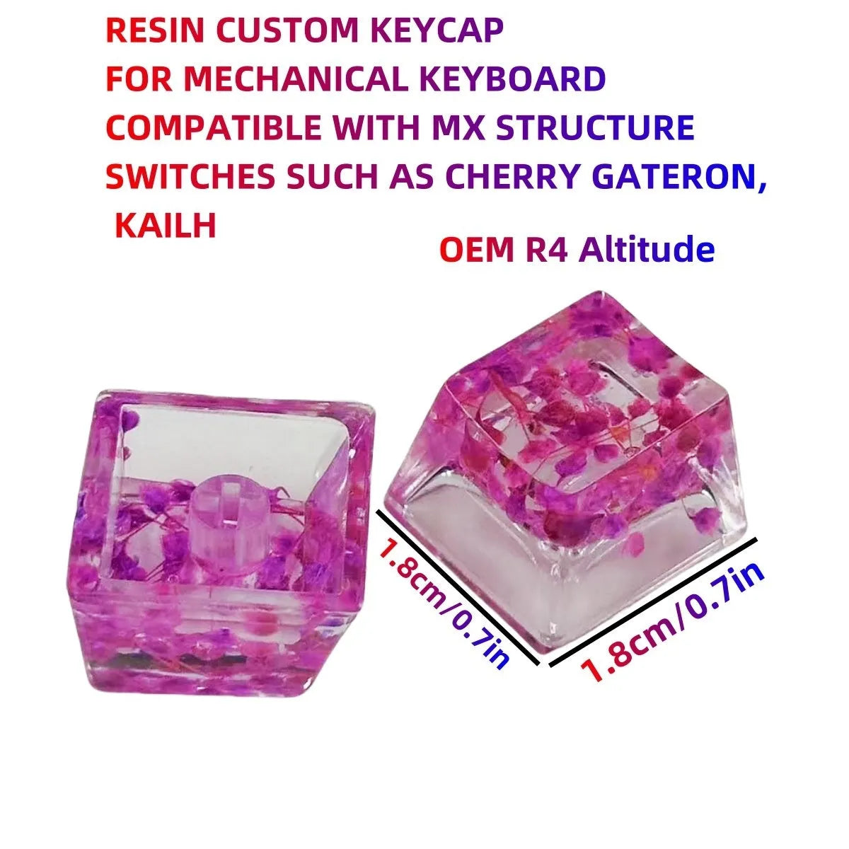 Transparent resin keycap with glitter particles creating starry night effect for mechanical keyboards