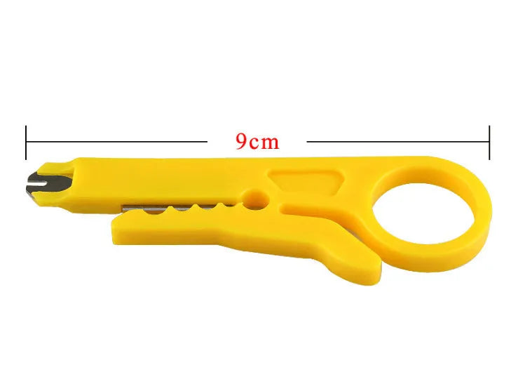 Yellow mini portable wire stripper with 0.6mm stripping diameter and snap-in metal blade holder