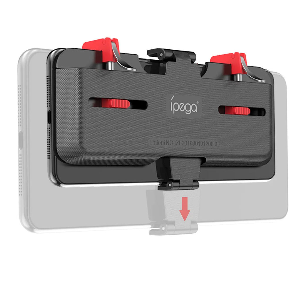 Black mobile phone gaming bracket with telescopic trigger controller for shooting games