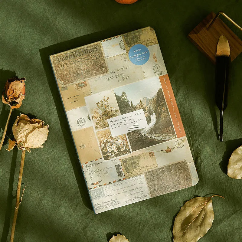 A5 kraft paper notebook with illustrated colour pages in European retro style