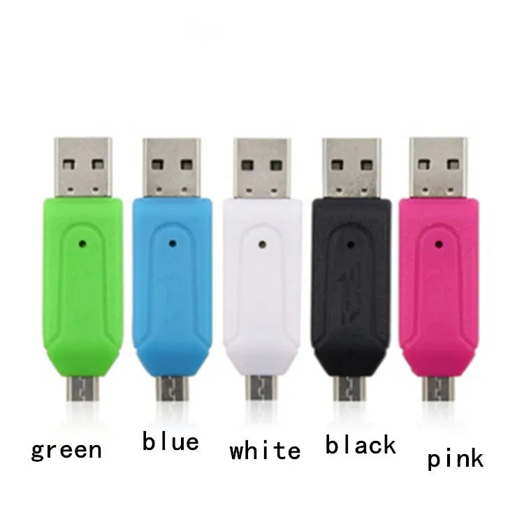 White OTG dual-purpose card reader with micro USB and USB 2.0 connectors for Android phones and computers