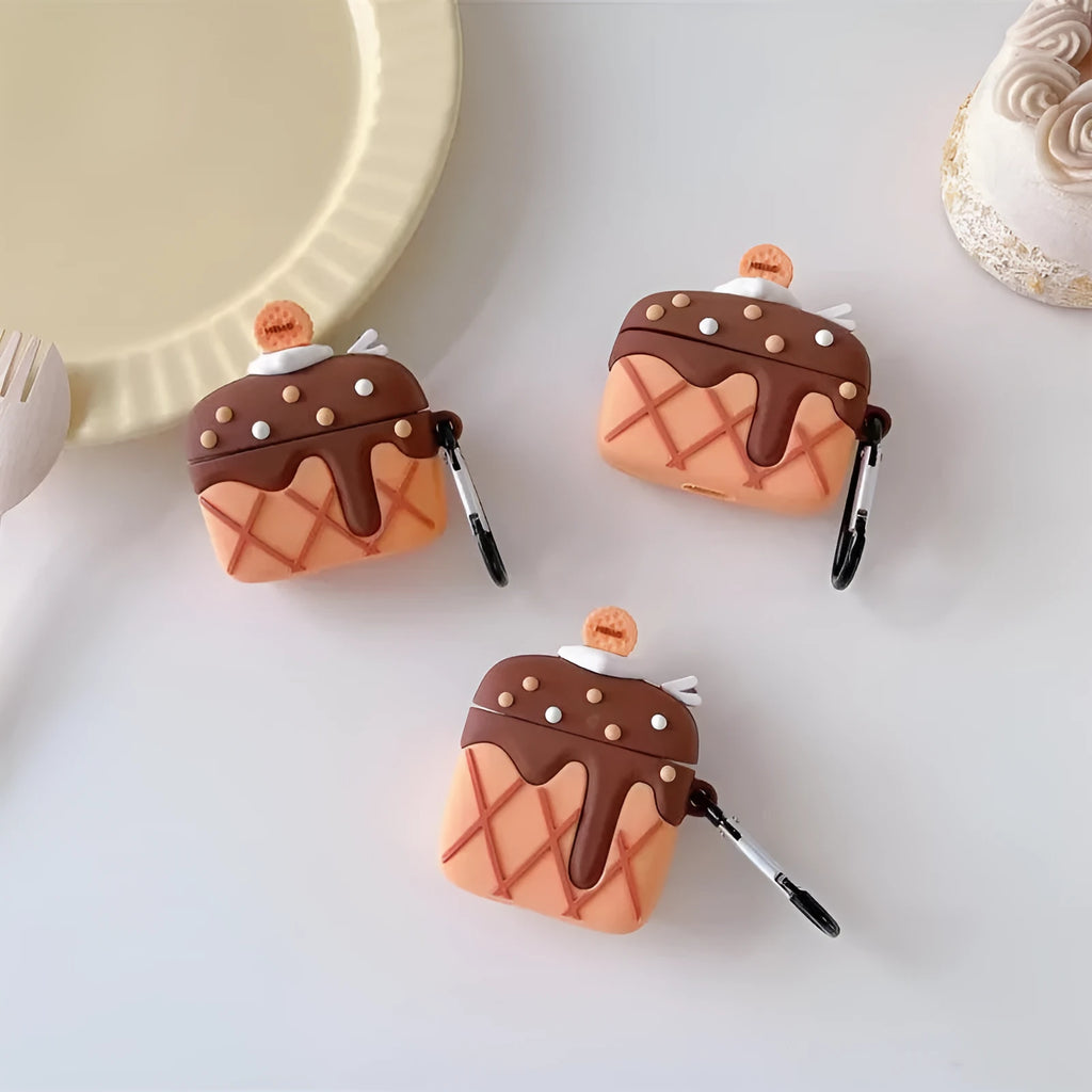 Chocolate cream cake silicone earphone case for AirPods with retro hook style