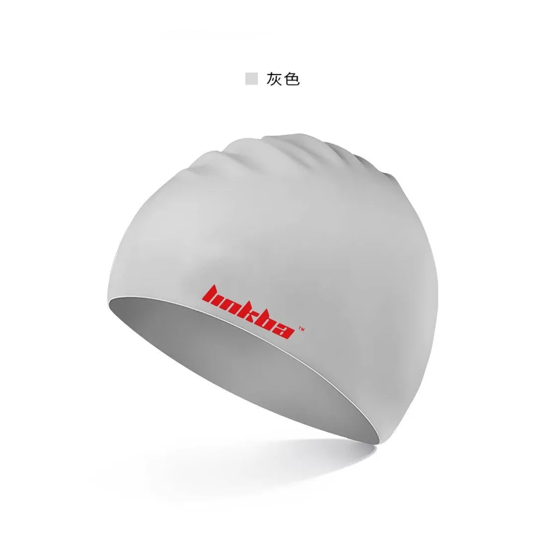 Silicone swimming cap in multiple colours including black, white, yellow, blue, and grey