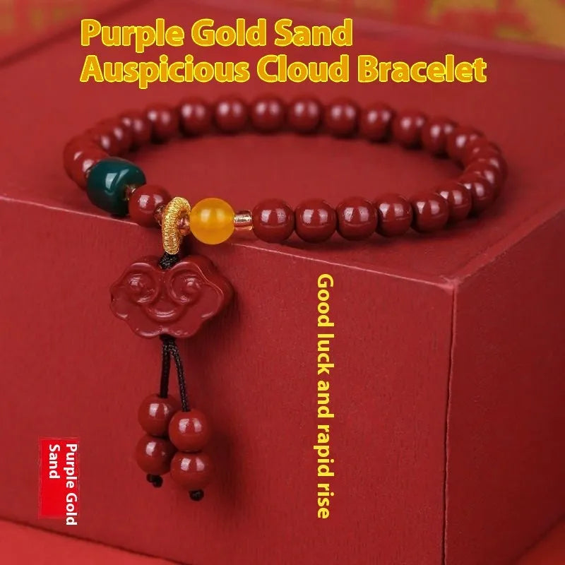 Handmade cinnabar bracelet with fox pendant peace buckle auspicious cloud unisex retro
