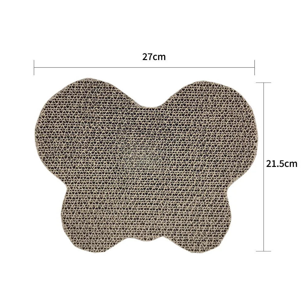 Corrugated paper cat scratcher toy in fish, butterfly, and cat head shapes, flat 2.5cm thick floor pad