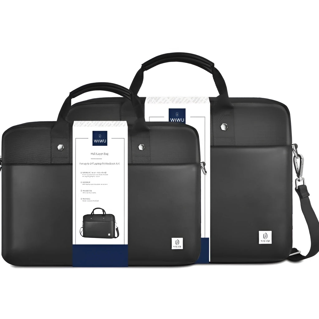 Black Oxford cloth laptop backpack showing multiple compartments and a lock, suitable for 14-inch or 15.6-inch devices.