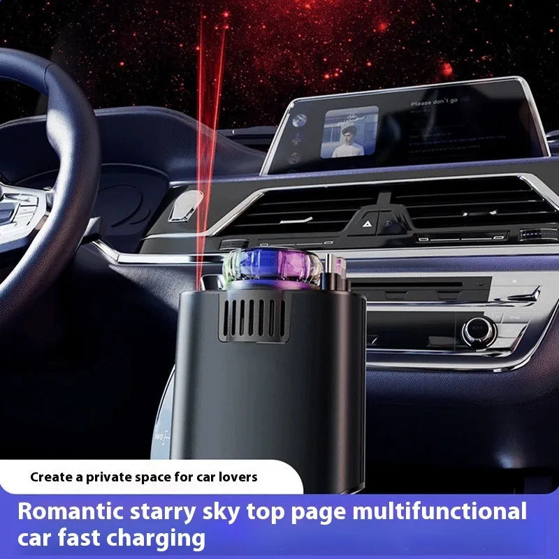 Perfume Starry Sky 120W fast charge car charger with Type-C output, ambience light, and aromatherapy spray accessories