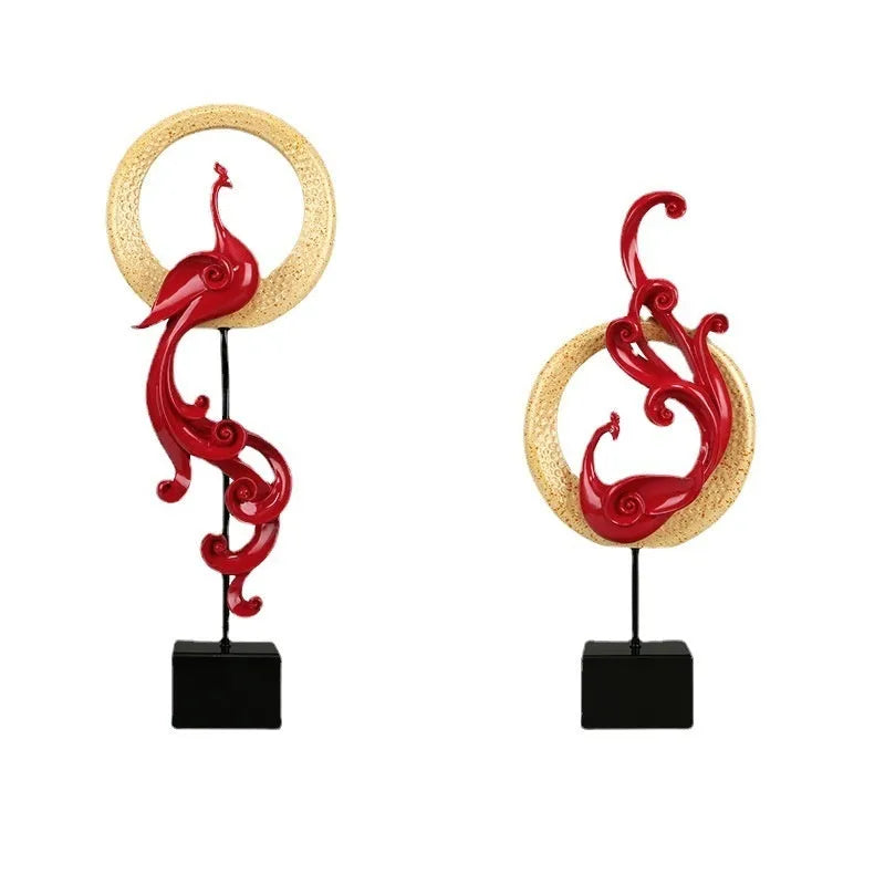 European-style plastic resin phoenix ornament in rose gold, silver, or red colour.