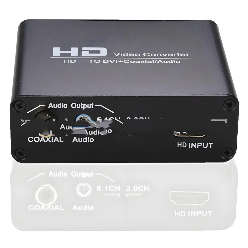Black HDMI to DVI video converter with coaxial audio output and a 1.5-metre long cable