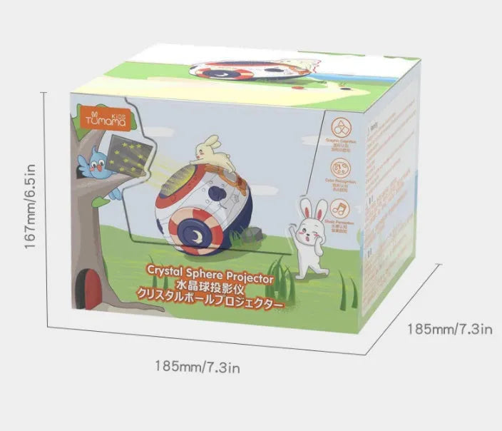 White plastic starry sky night light projector for children with control button on top.