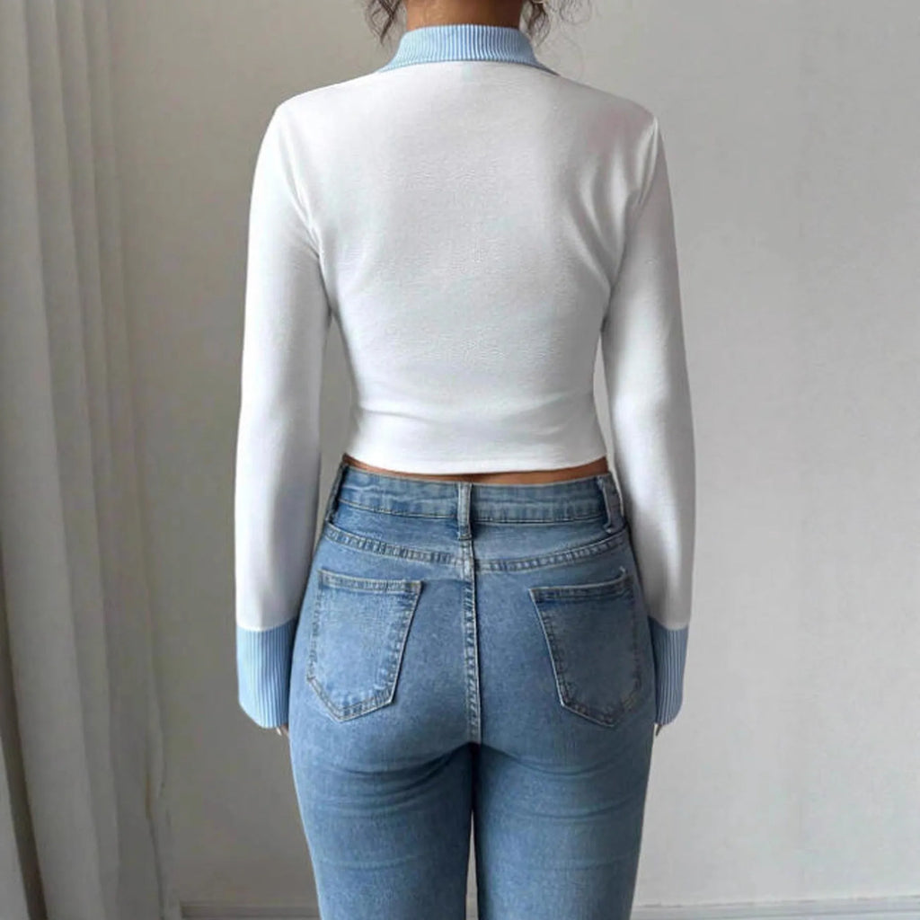 Women's Slimming Lapel Long Sleeve Fake Two-Piece Shirt White Polyester Casual Solid Colour Top Slim Fit Sizes S M L XL 2XL