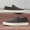 Men's grey and apricot casual shoes with round toe design and height increasing insoles