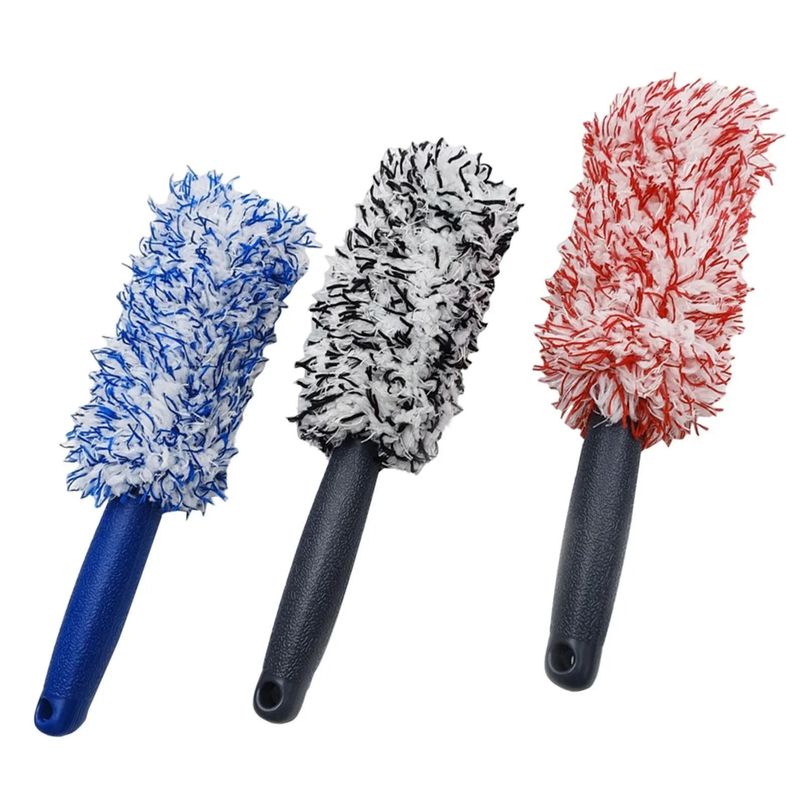 Long handled car wash brush with ultra-fine fibre bristles in blue, black or red colour options