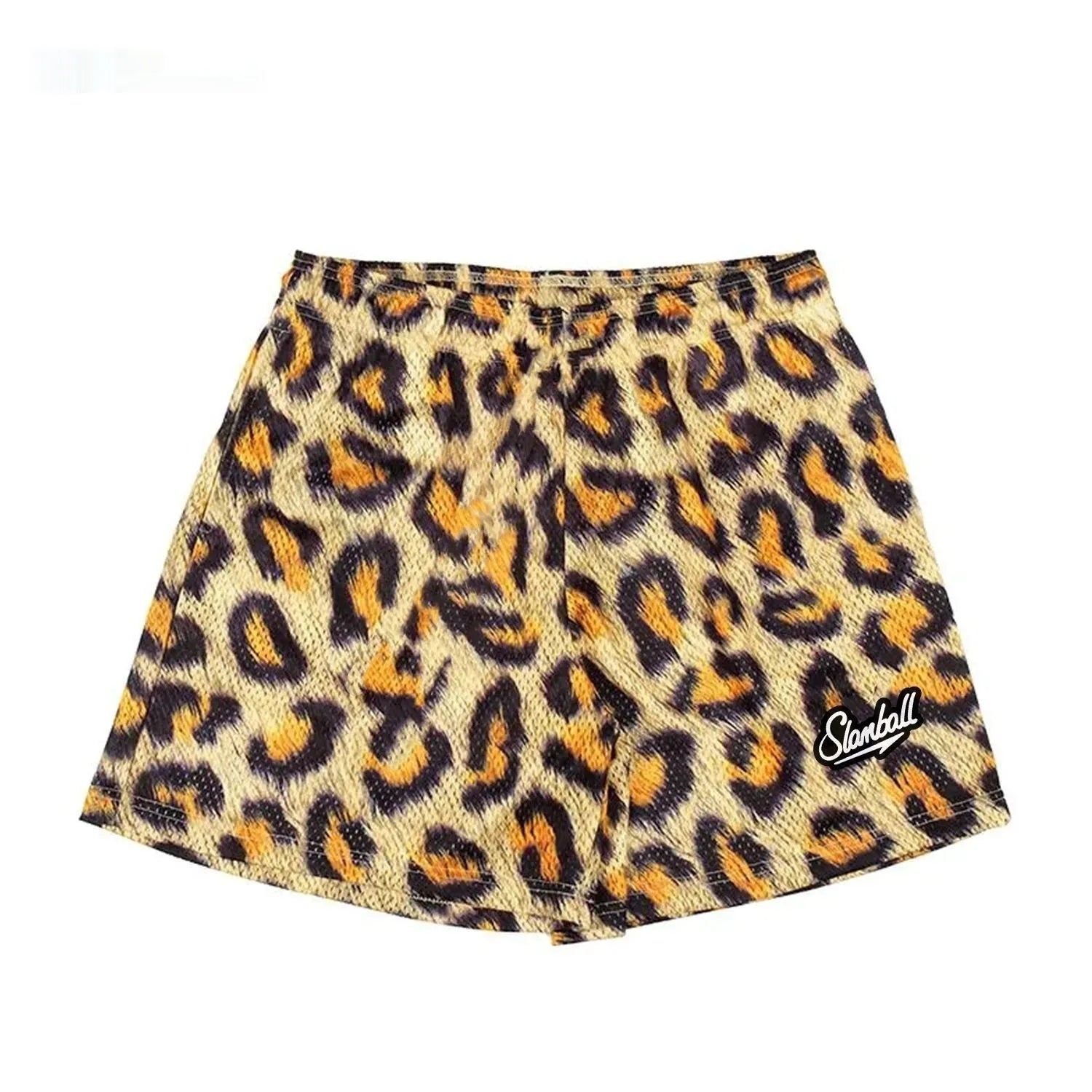 Men's leopard print fitness training shorts with quick-dry fabric